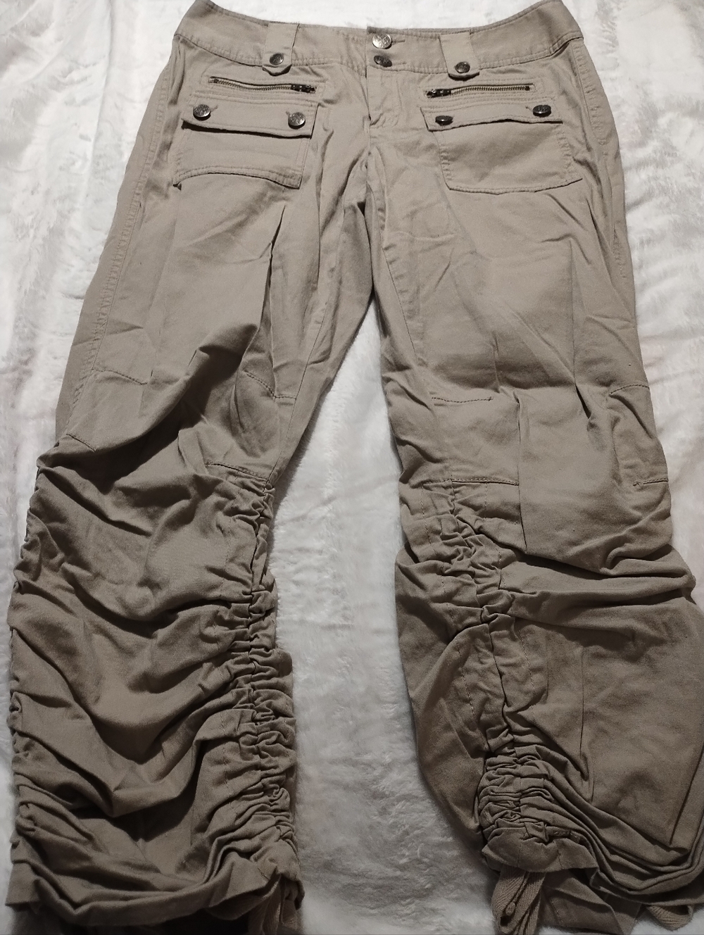 INC International Concepts Khaki Drawstring Cargo Pants with Zip Pockets